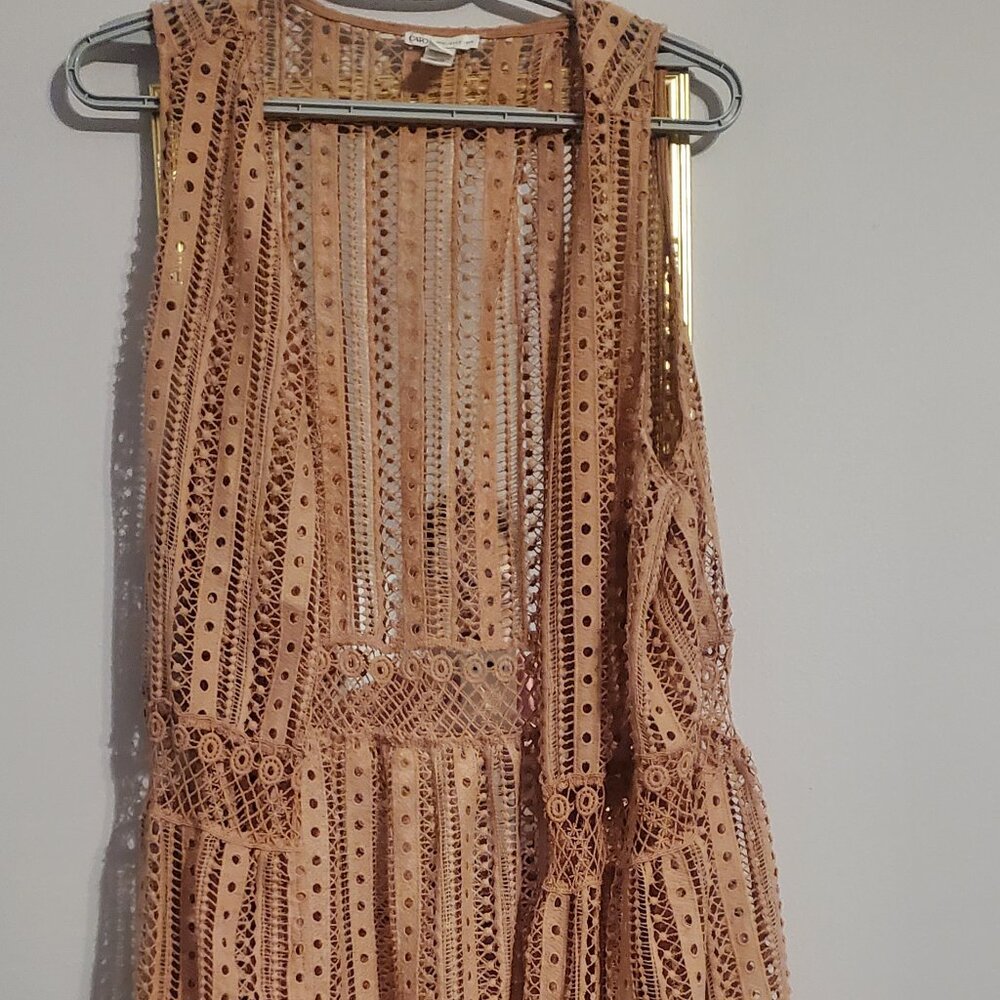 Cato Beige Lace Open-Front Cardigan